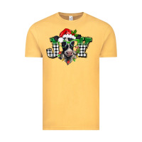 Vintage Mustard Christmas joy black and white cow Vintage Tee - BarkalooDesign