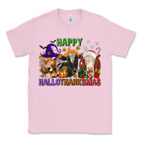 Bubblegum Pink happy hallothanksmas with cow Classic Tee - texasbilliewilder