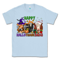 Dusty Blue happy hallothanksmas with cow Classic Tee - texasbilliewilder