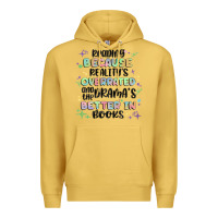 Antique Gold reading because realitys overrated Premium Hoodie - MaliasSmallBusiness