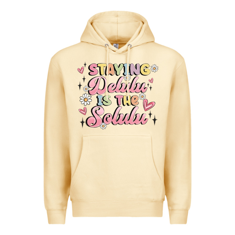 Staying Delulu Is The Solulu Premium Hoodie by MaliasSmallBusiness | Teevron
