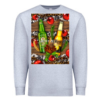 Heather Grey beer bottles with wheat and barley Premium Sweatshirt - AdoDesignShop