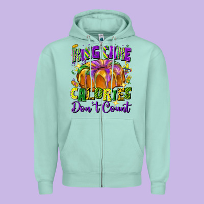 King Cake Calories Don't Count Zipper Hoodie Designed By Fadigitalartstudio