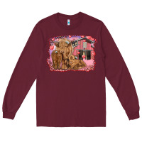 Burgundy valentine's day mama cow and baby cows Long Sleeve Tee - RanaPortraitStore