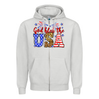 Dove Grey God bless the USA Zipper Hoodie - Neo Western