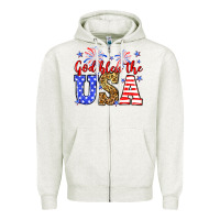 Oatmeal Heather God bless the USA Zipper Hoodie - Neo Western