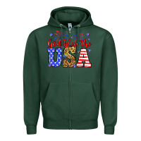 Sports Green God bless the USA Zipper Hoodie - Neo Western