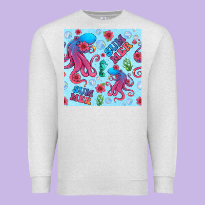 Summer And Octopus Seamless Pattern Premium Sweatshirt Designed By Bundleandbundleshop