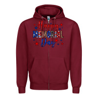 Burgundy Happy memorial day Zipper Hoodie - Neo Western