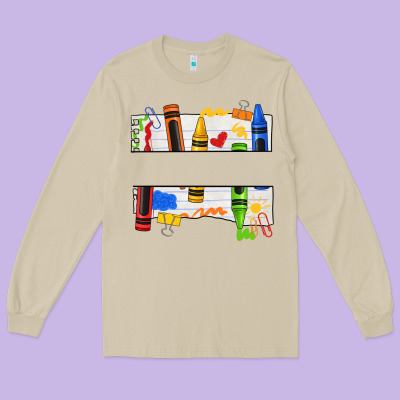 Custom Teacher Name Crayon Long Sleeve Tee Designed By Texasbilliewilder