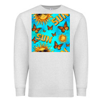Oatmeal Heather sun with butterfly seamless pattern Premium Sweatshirt - BundleAndBundleShop