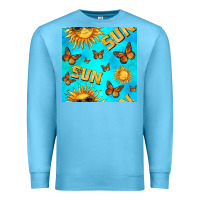 Ocean Blue sun with butterfly seamless pattern Premium Sweatshirt - BundleAndBundleShop