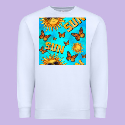 Sun With Butterfly Seamless Pattern Premium Sweatshirt Designed By Bundleandbundleshop