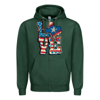 Sports Green Love Texas  4th of july Zipper Hoodie - CowGirlArtShop