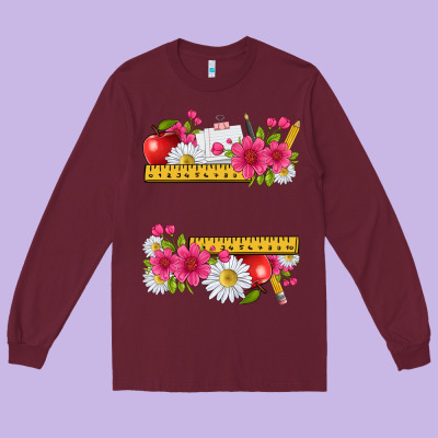 Floral Teacher Long Sleeve Tee Designed By Texasbilliewilder
