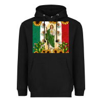 Black San Judas with Mexican Flag Heavyweight Hoodie - JahusDesignShop