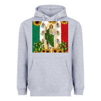 Heather Grey San Judas with Mexican Flag Heavyweight Hoodie - JahusDesignShop