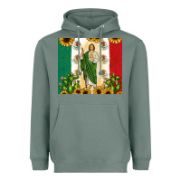 Sage San Judas with Mexican Flag Heavyweight Hoodie - JahusDesignShop