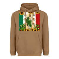Toasted Coconut San Judas with Mexican Flag Heavyweight Hoodie - JahusDesignShop
