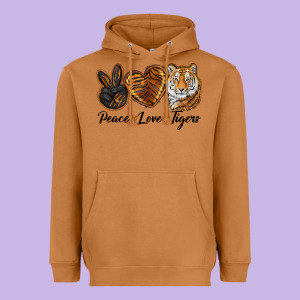 Peace Love Tigers Head Heavyweight Hoodie Designed By Jahusdesignshop