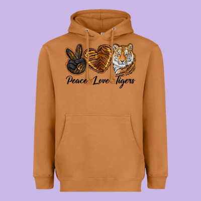 Peace Love Tigers Head Heavyweight Hoodie Designed By Jahusdesignshop
