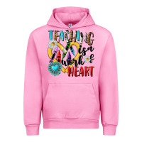 Fuchsia Pink teaching is a work of heart Urban Hoodie - NancyCooperArtShop