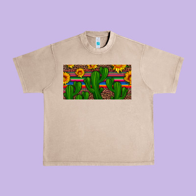 Sunflowers And Cactus License Plate Urban Heavy Tee Designed By Artiststas