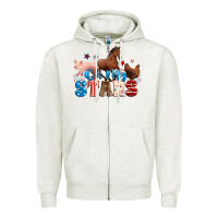 Oatmeal Heather Horse pig chicken with oh my stars Zipper Hoodie - Neo Western