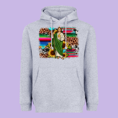 San Judas Leopard Cowhide Sunflower Background Heavyweight Hoodie Designed By Jahusdesignshop
