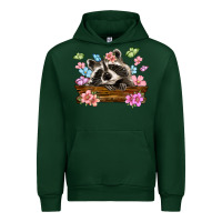 Forest Green raccoon with flowers Urban Hoodie - MaliasSmallBusiness