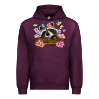 Mauve Wine raccoon with flowers Urban Hoodie - MaliasSmallBusiness