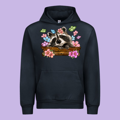 Raccoon With Flowers Urban Hoodie Designed By Maliassmallbusiness