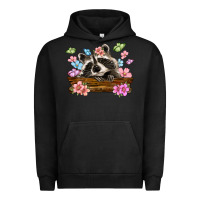 Pigment Black raccoon with flowers Urban Hoodie - MaliasSmallBusiness