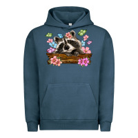 Pigment Midnight Navy raccoon with flowers Urban Hoodie - MaliasSmallBusiness