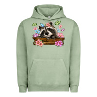 Pigment Oil Green raccoon with flowers Urban Hoodie - MaliasSmallBusiness