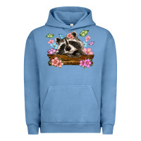 Pigment Pebble Blue raccoon with flowers Urban Hoodie - MaliasSmallBusiness