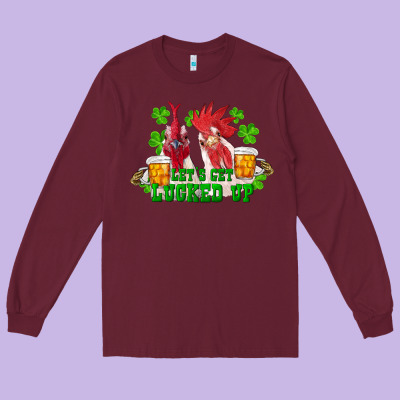 St. Patrick's Day Roosters Let's Get Lucked Up Long Sleeve Tee Designed By Ranaportraitstore