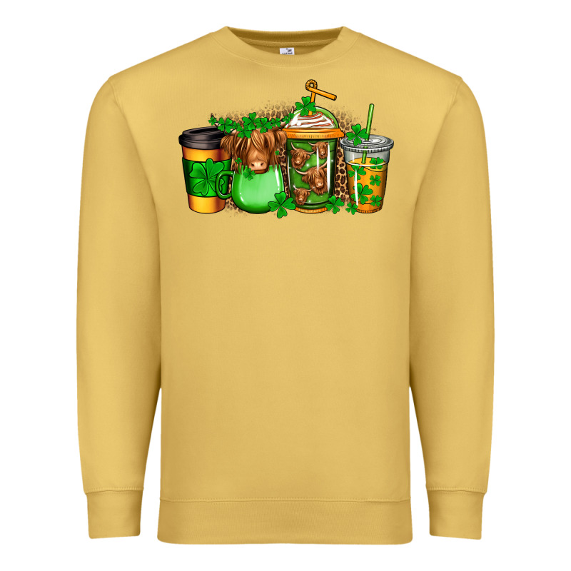 Longhaired Cow St Patricks Coffee Premium Sweatshirt by Jasminsmagicworld | Teevron