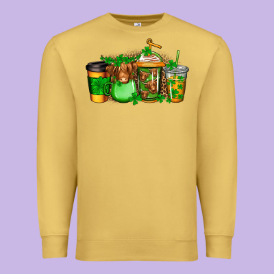 Longhaired Cow St Patricks Coffee Premium Sweatshirt Designed By Jasminsmagicworld