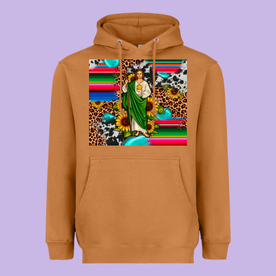 San Judas Leopard Cowhide Gemstone Heavyweight Hoodie Designed By Jahusdesignshop
