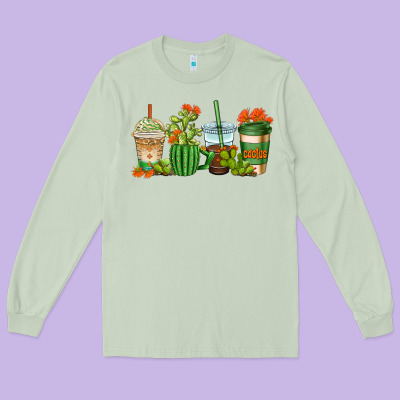 Cactus Coffee Cups Long Sleeve Tee Designed By Adodesignshop