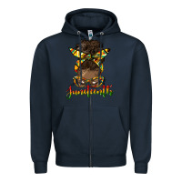 Navy juneteenth black woman messy bun Zipper Hoodie - HRA Design Shop