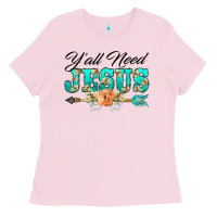 Bubblegum Pink y'all need jesus arrow lily flowers Ladies Tee - BarkalooDesign