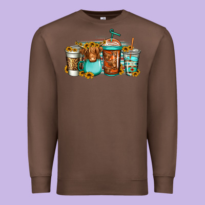 Longhaired Cow Coffee Cups Premium Sweatshirt Designed By Jasminsmagicworld