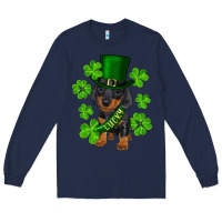Navy st. patrick's day lucky dachshund puppy Long Sleeve Tee - RanaPortraitStore