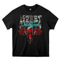 Black merry christmas bull skull Heavy Core Tee - CowhideDigitalArt