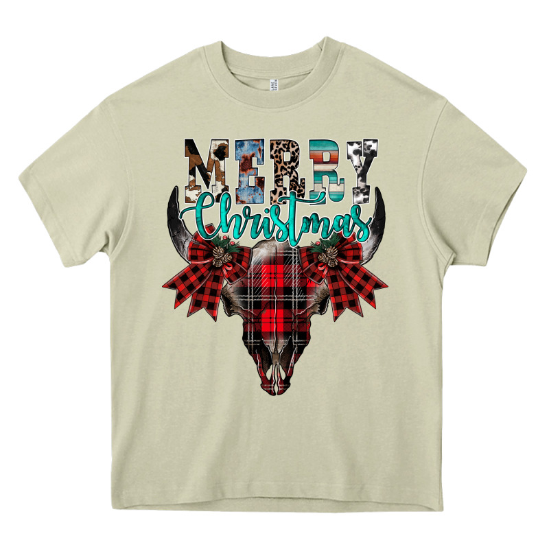 Merry Christmas Bull Skull Heavy Core Tee by CowhideDigitalArt | Teevron