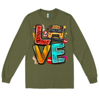 Army Green love school bus Long Sleeve Tee - texasbilliewilder