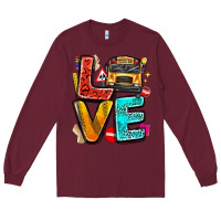 Burgundy love school bus Long Sleeve Tee - texasbilliewilder