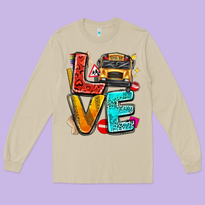 Love School Bus Long Sleeve Tee Designed By Texasbilliewilder